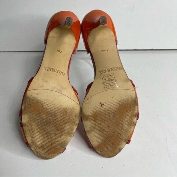 Women D Orsay  Orange Patent Leather Heels Sz 7 1/2 M Andrew Stevens - Picture 7 of 13